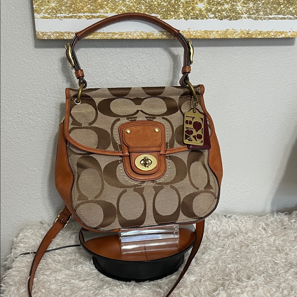 Coach Poppy Willis 70th Anniversary Crossbody Bag Signature Canvas Tan Leather